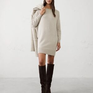 Banana Republic Mini Sweater Dress Boatneck, Size L, Taupe Heather, NWOT